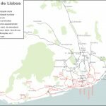 Трамвайная сеть Лиссабона, красным выделены действующие маршруты